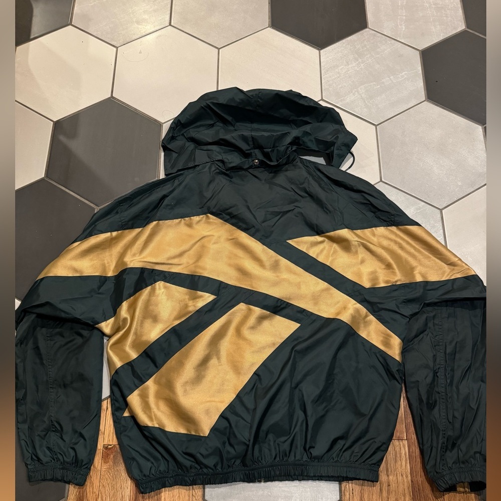 Reebok Athletic Wear M Nylon Dark Green Gold Logo Wind Track Suit Vintage 1990s